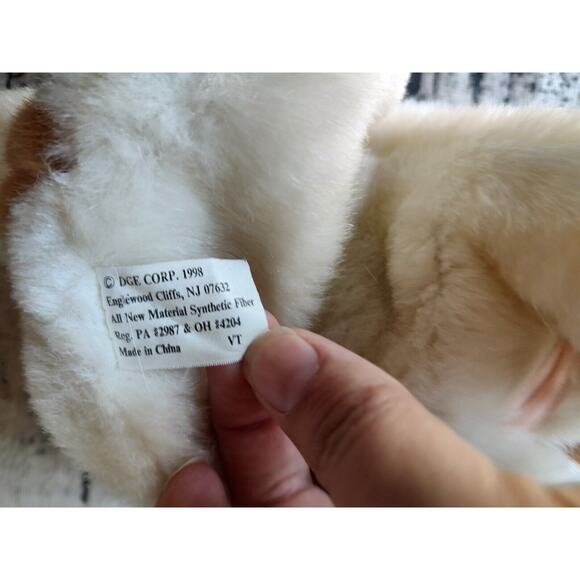 vtg Baby Beagle Dog Plush Beanbag Soft Stuffed Toy 8in Brown White Pink Bow - Picture 5 of 6